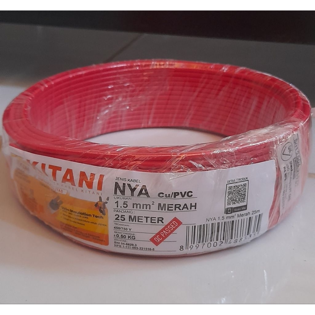 Kabel Kitani NYA 1×1.5mm panjang 25m original 100%