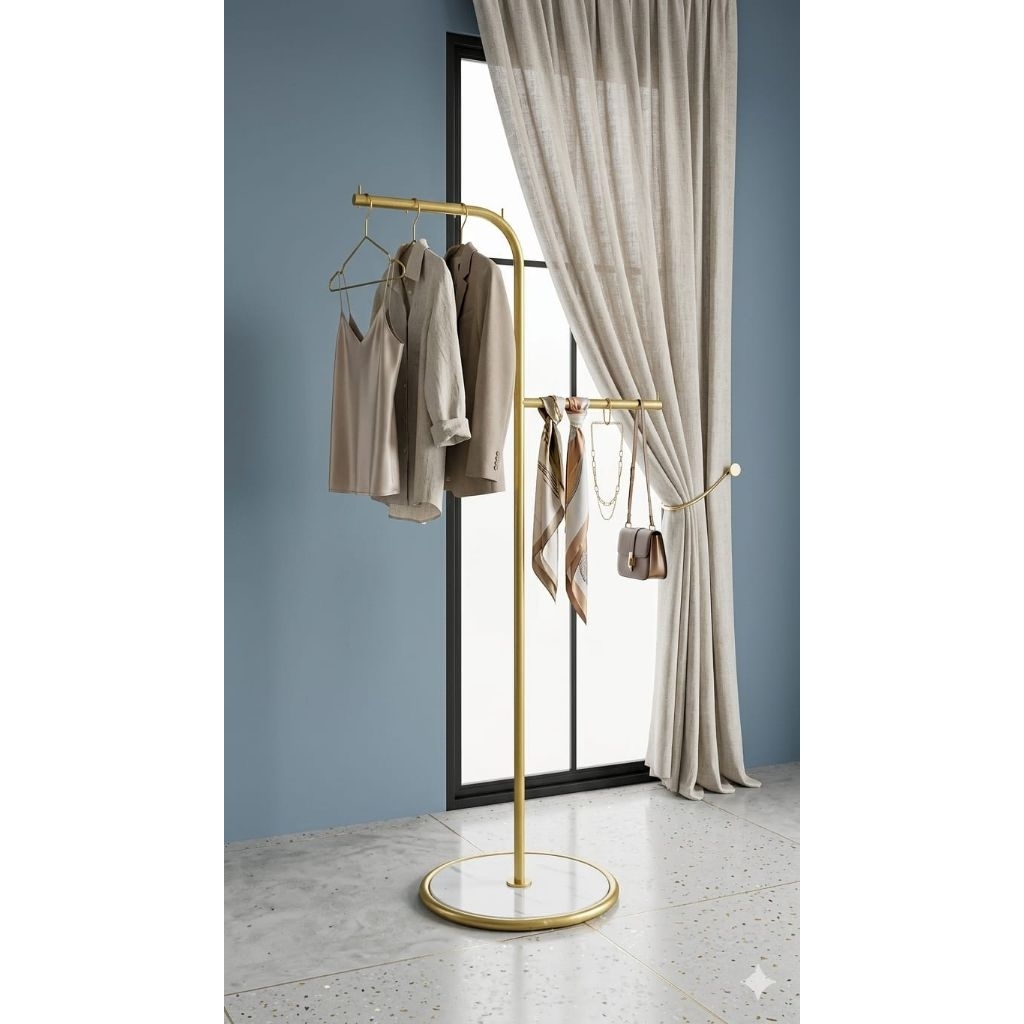 stanhanger gawang 2 arah gold bawah plat | display Gawang 2 arah gold | display baju | gawang tunik 