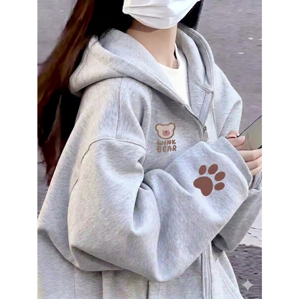 Zipper WINK BEAR Big Size (S - 6XL) Jaket Korean Ulzzang Style Oversized Boy Girl XXL XXXL XXXXL 4XL