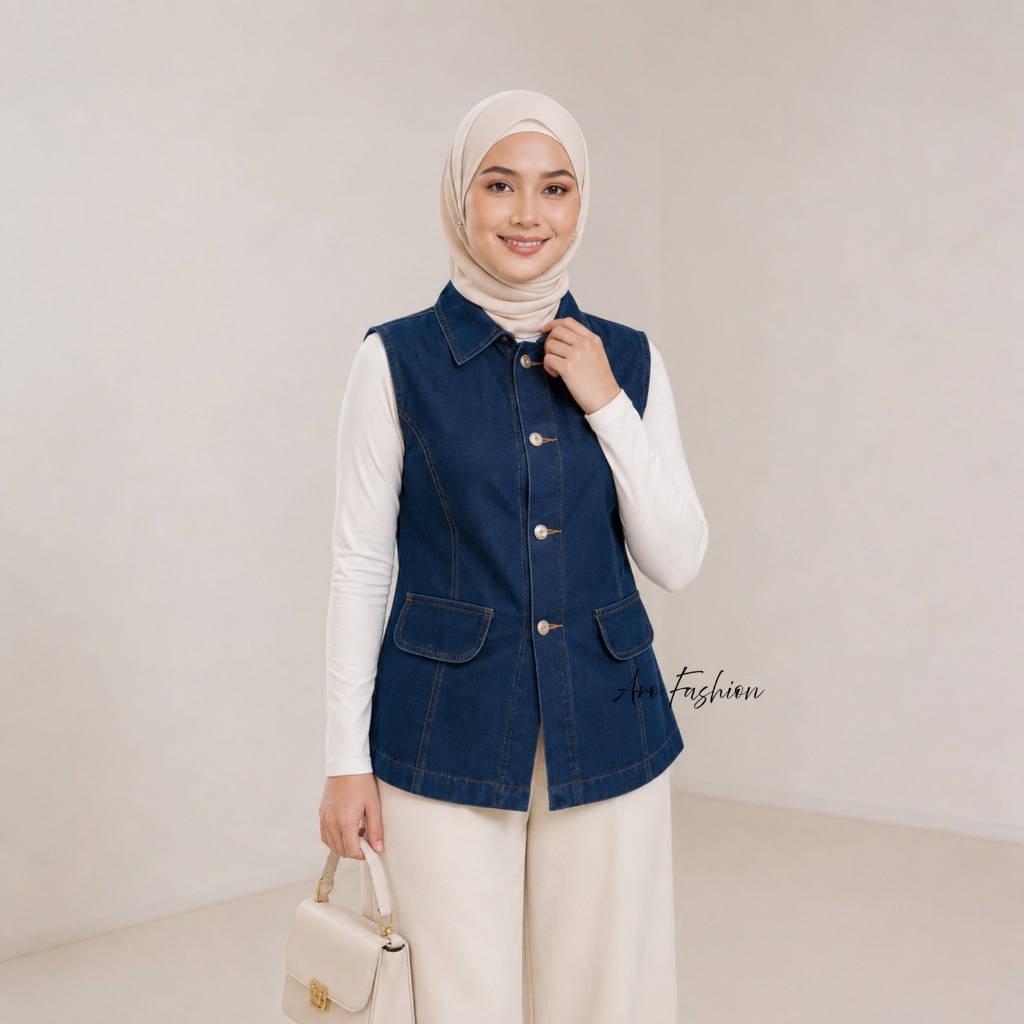 Ismi Rompi Jeans Denim Wanita // Denim Vest Outer Tanpa Lengan