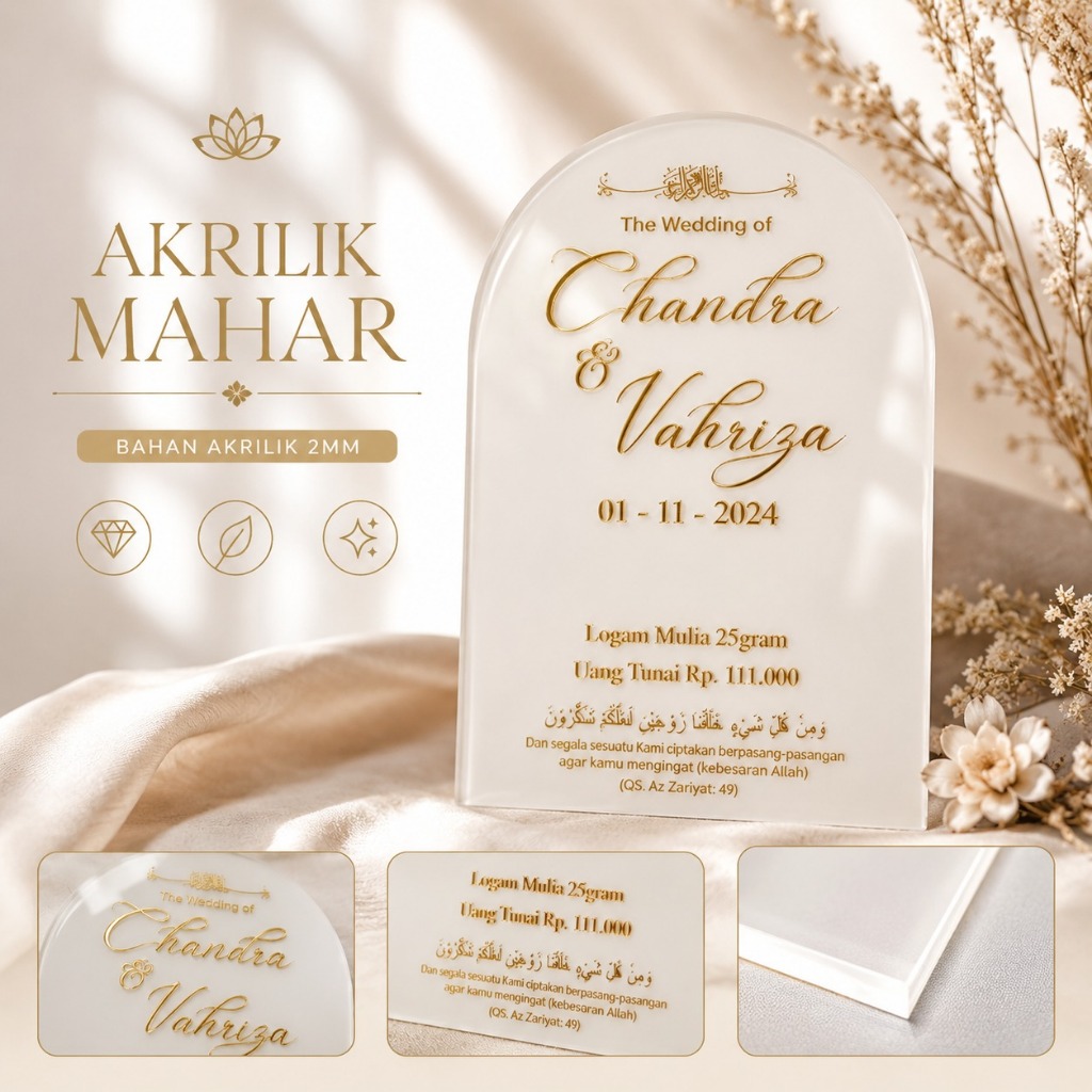 Akrilik mahar - akrilik Kubah - Nama Timbul mahar - akrilik brush kubah - bahan mahar custom