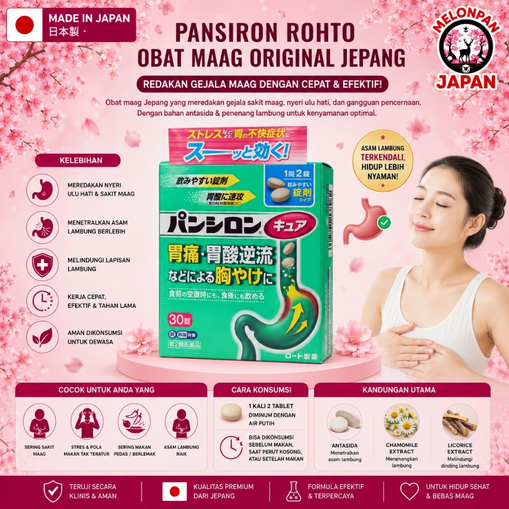 Pansiron Obat Maag 30 Tablet Jepang Tablet, Obat Asam Lambung Jepang, Pansiron Cure Jepang, Obat Lam