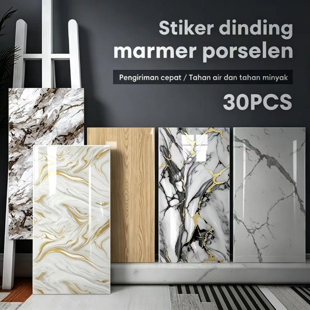 30PCS Wallpaper dinding Vinyl Marble 30 x 60 cm / Vinyl Marbel Granit 30 x 30 cm / Stiker Keramik