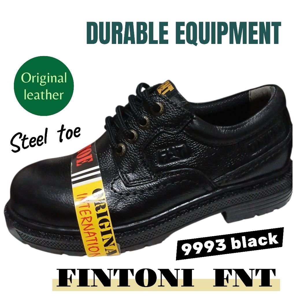 SEPATU SAFETY PRIA KULIT ASLI FINTONI FNT STEEL TOE 9993 BLACK