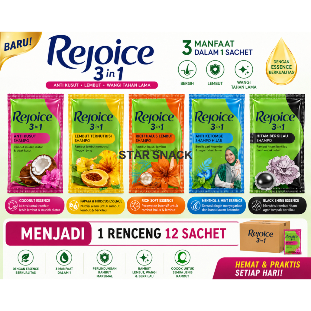 REJOICE 3 IN 1 SHAMPO RENCENG 12 Sachet