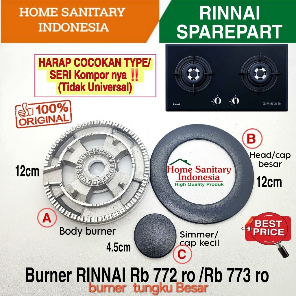 HSI | Sparepart RINNAI Rb 772 ro, Rb 773 ro Burner kompor Tanam Rinnai original