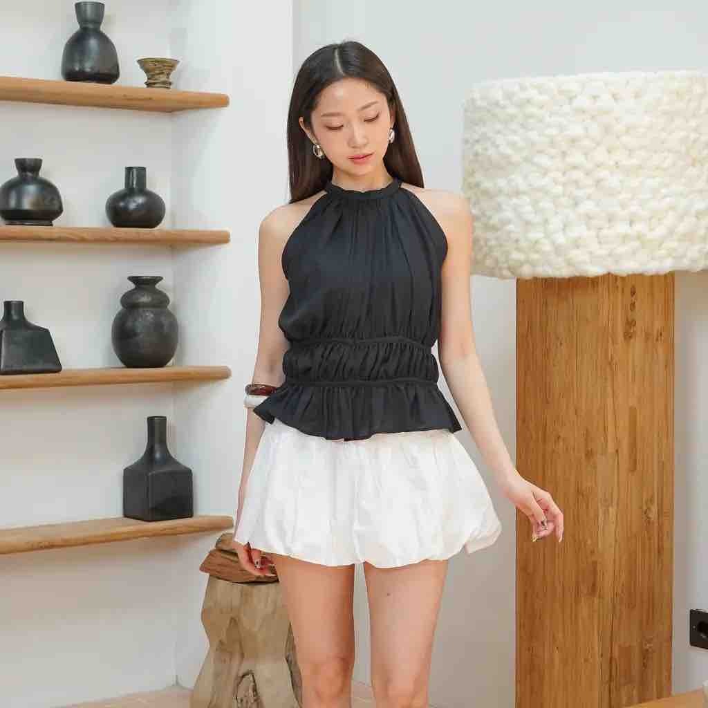 Opaline Wear - Draped Halter Top / Atasan Wanita Halter Neck Ruffle Premium – Blouse Casual Korean S