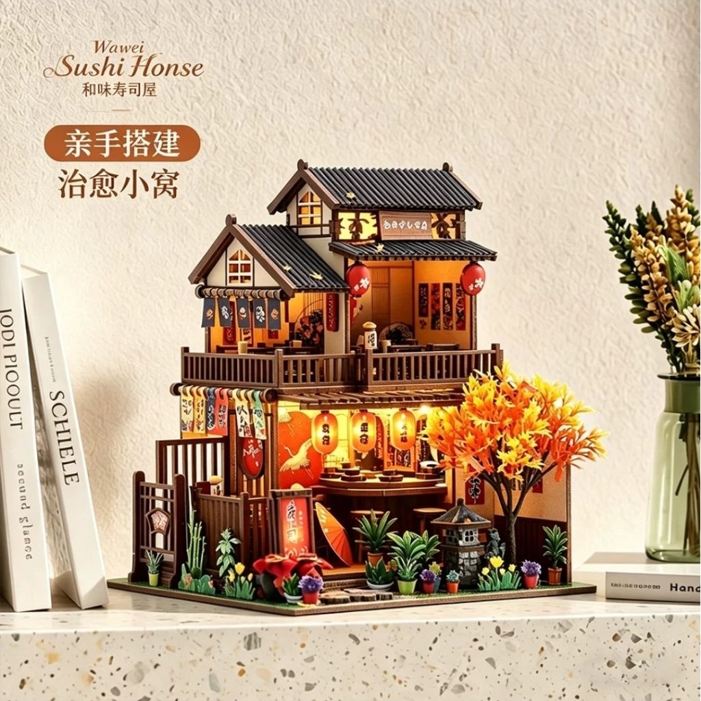 Sushi House HongDa DIY House Miniature with LED Light and Acrylic Cover