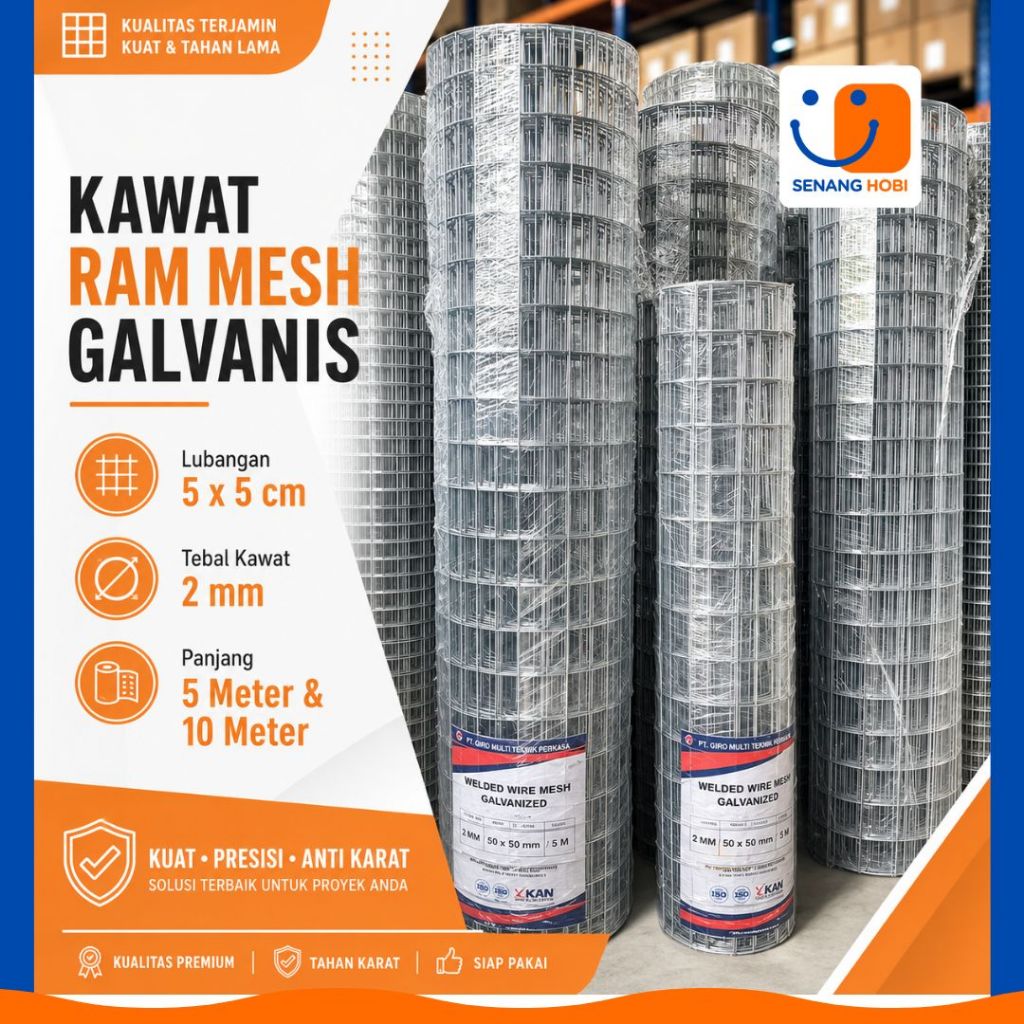 Kawat Ram Mesh Galvanis Roll Tebal Kawat 2mm Lubangan 5x5cm Panjang 5 meter dan 10 meter - Best Sell