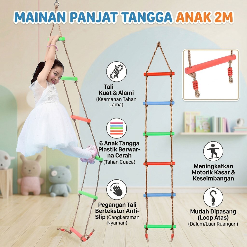 Mainan Panjat Tangga Anak Climbing Ladder Playground Beban Maksimum 100kg Panjang Tali 2M