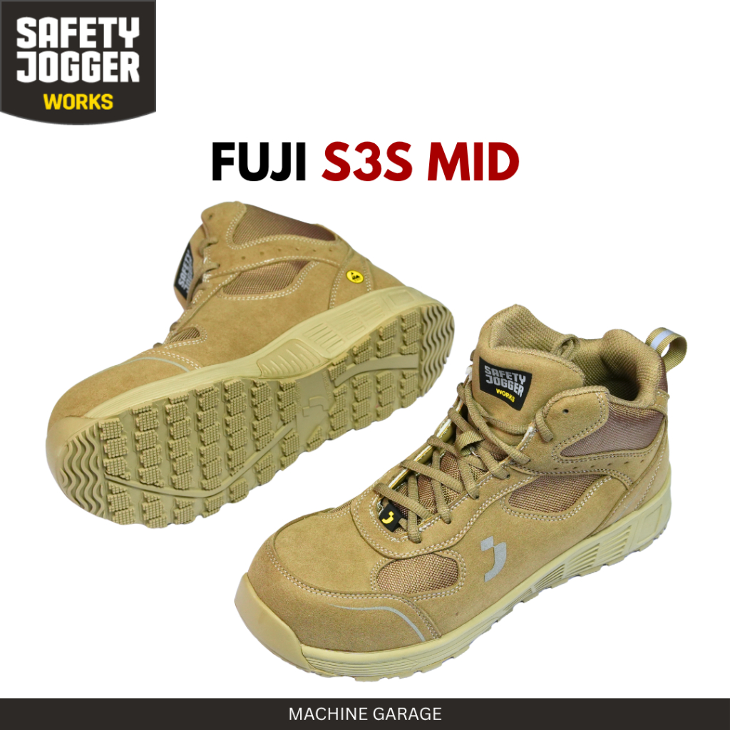 Safety Jogger Fuji S3S MID Taupe Sepatu Kerja Proyek Ringan Anti Selip Tahan Air ESD-certified Bernapas Pelindung Jari Kaki