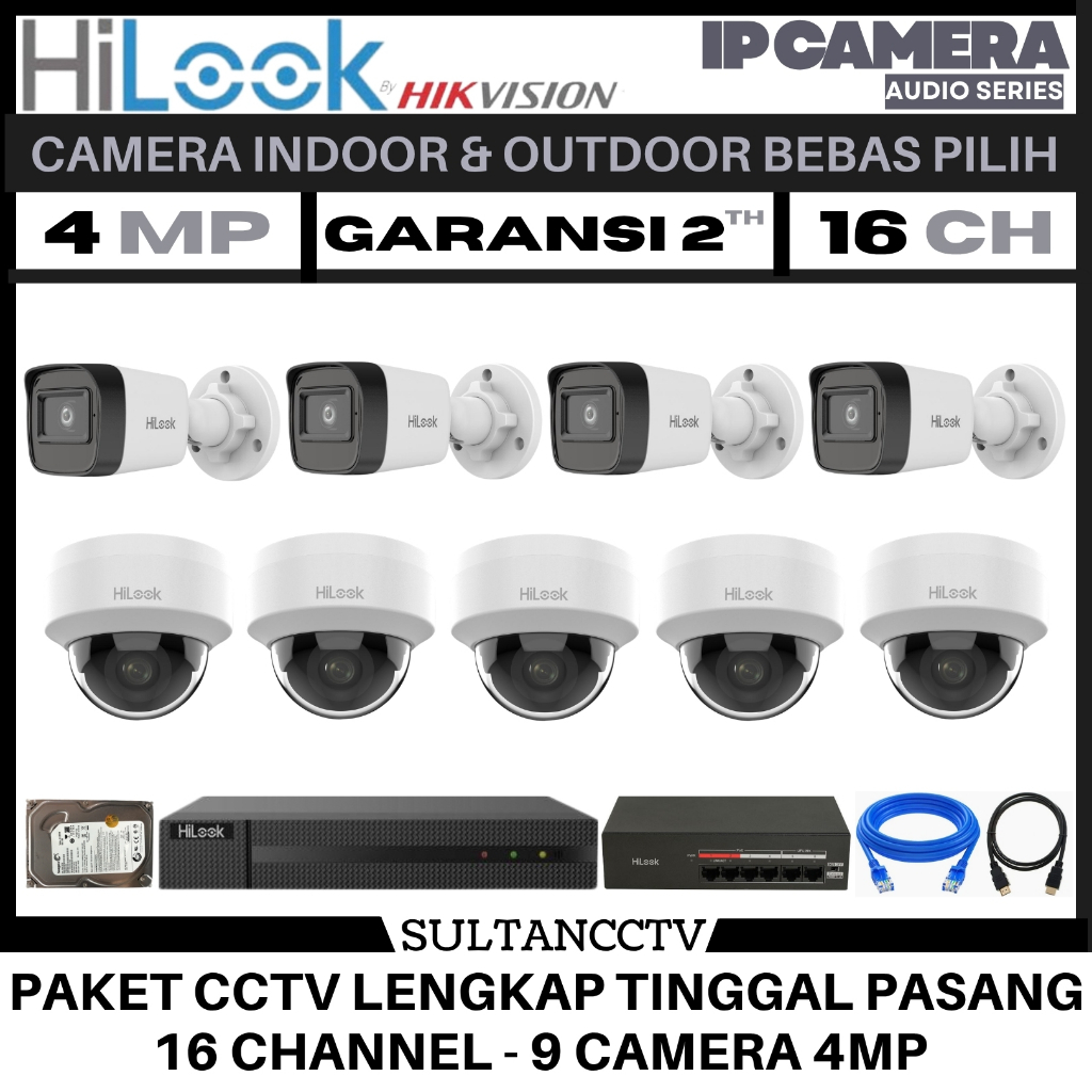 Paket Cctv Hilook 16 Channel 9 Kamera 4mp Ip Camera Audio Series Komplit Pantau HP