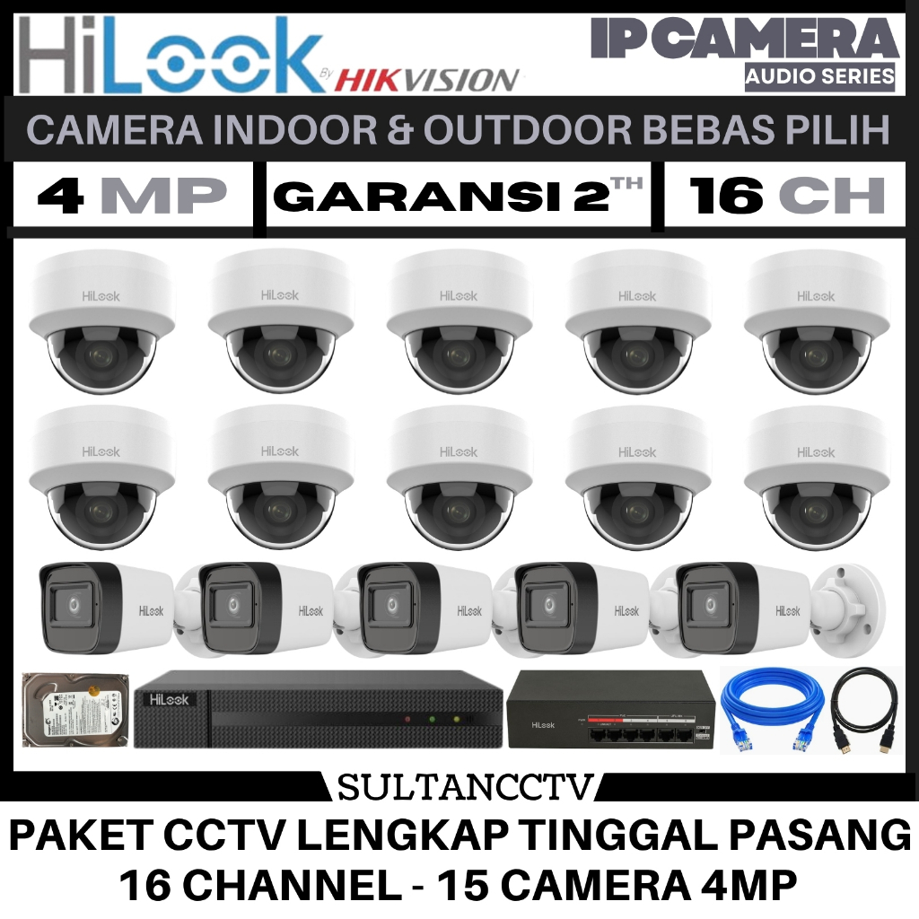 Paket Cctv Hilook 16 Channel 15 Kamera 4mp Ip Camera Audio Series Komplit Pantau HP