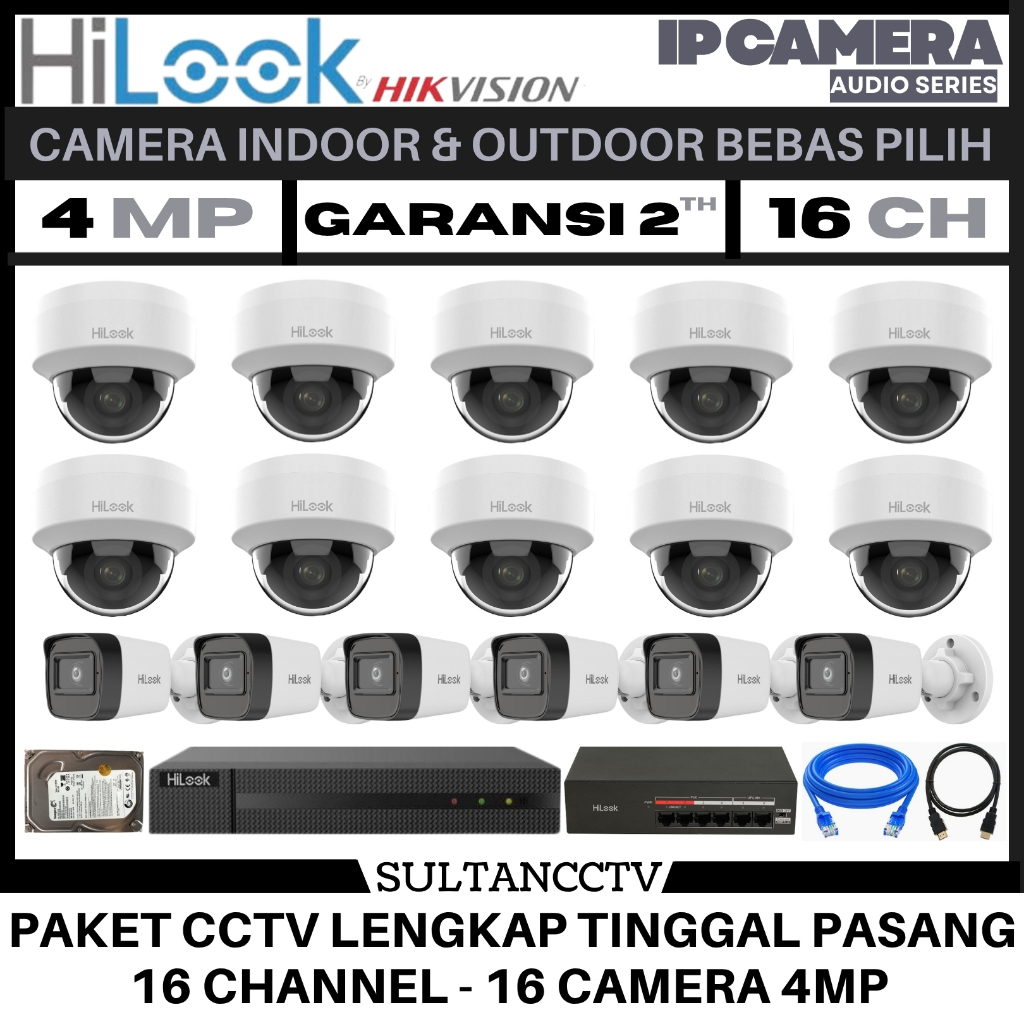Paket Cctv Hilook 16 Channel 16 Kamera 4mp Ip Camera Audio Series Komplit Pantau HP