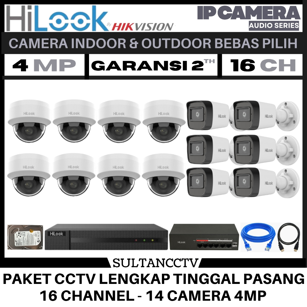 Paket Cctv Hilook 16 Channel 14 Kamera 4mp Ip Camera Audio Series Komplit Pantau HP