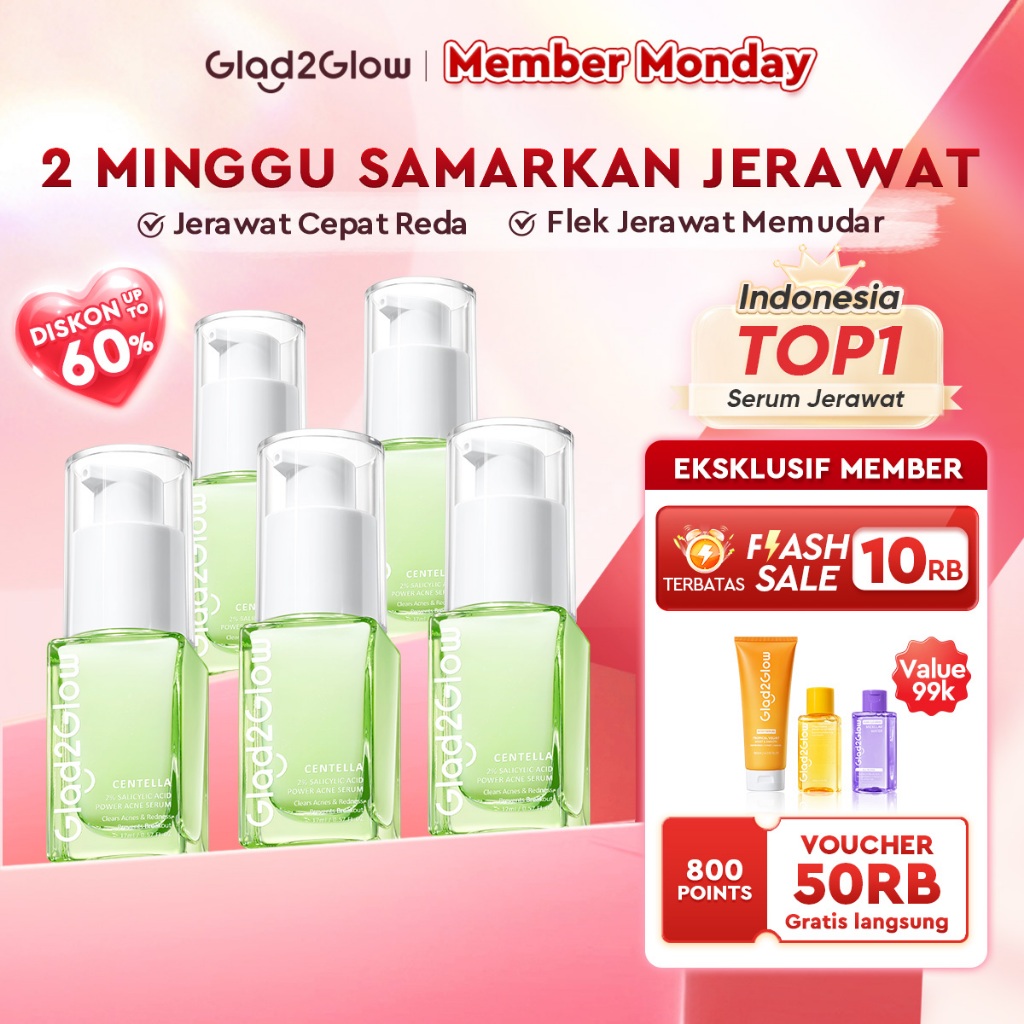 Glad2Glow Centella Salicylic Acid Power Acne Serum skincare serum wajah Eksfoliasi Wajah skincare bp