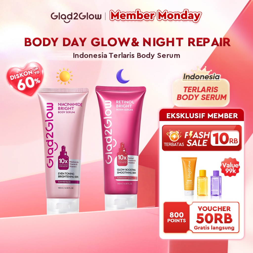 Glad2Glow Bright & Moist Body Serum Series | Body Cream Body Lotion Brighten Moist & Smooth Pemutih 