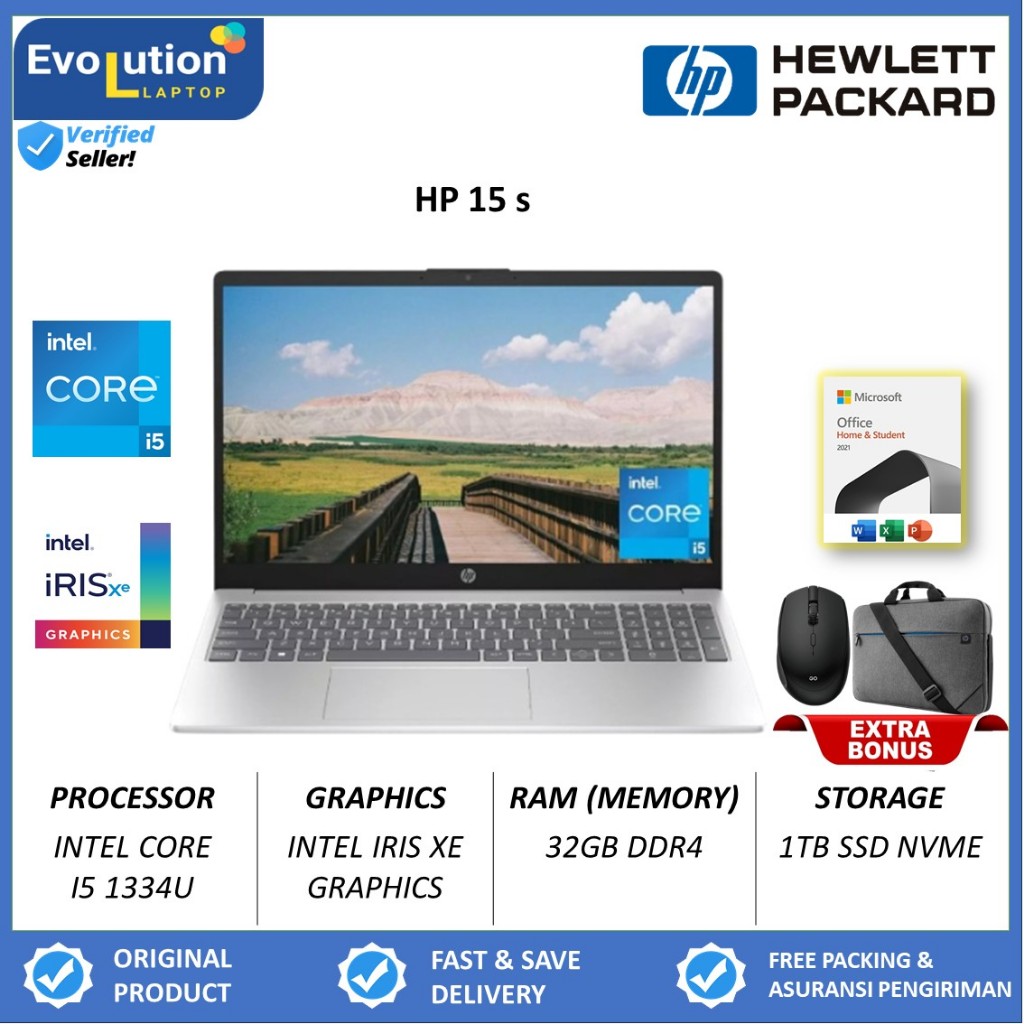 Laptop Touchscreen Baru HP 15 Intel Core I5 1334U RAM 32GB 1TB SSD Windows 11 Home Original