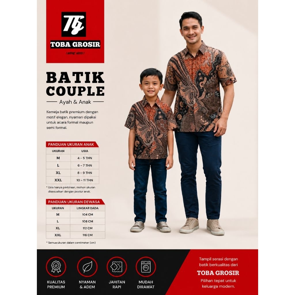 Kemeja Batik Couple Ayah Dan Anak | Kemeja Batik Ayah Lengan pendek | Kemeja Batik Anak Lengan Pende