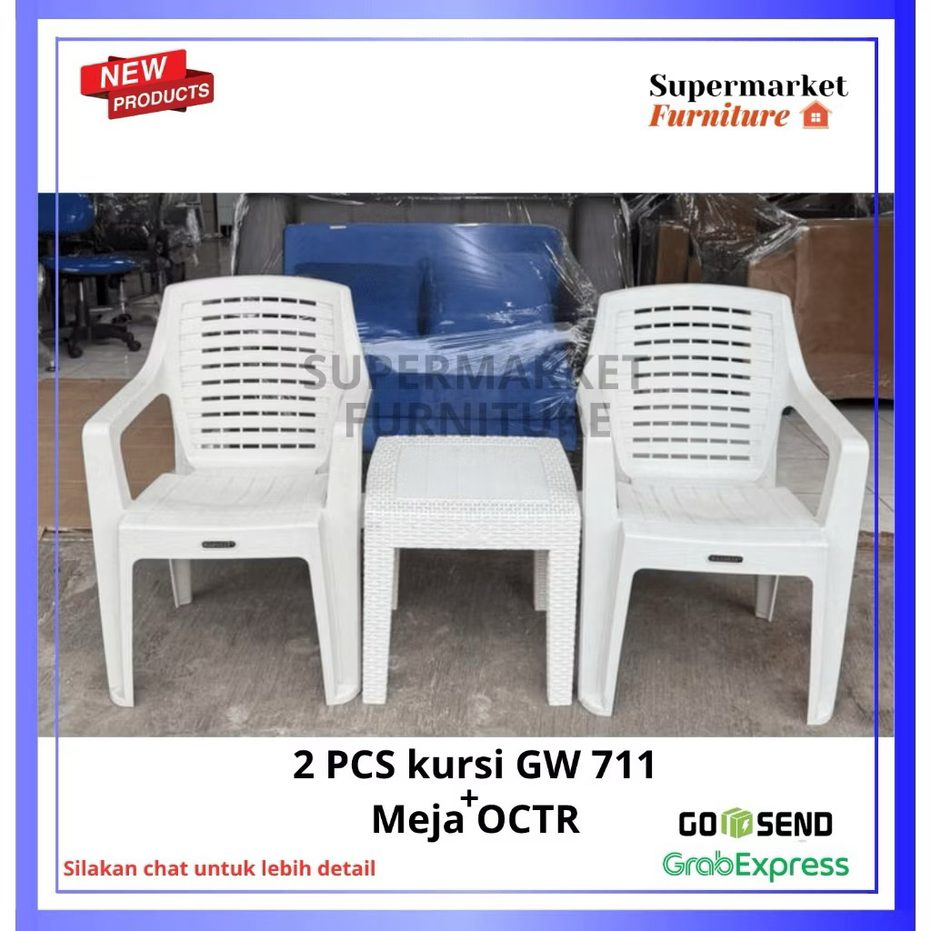 KURSI TERAS NAPOLLY SET 2KURSI GW 711 + 1MEJA OCTR PUTIH | SOFA SET | KURSI SANTAI PLASTIK PREMIUM