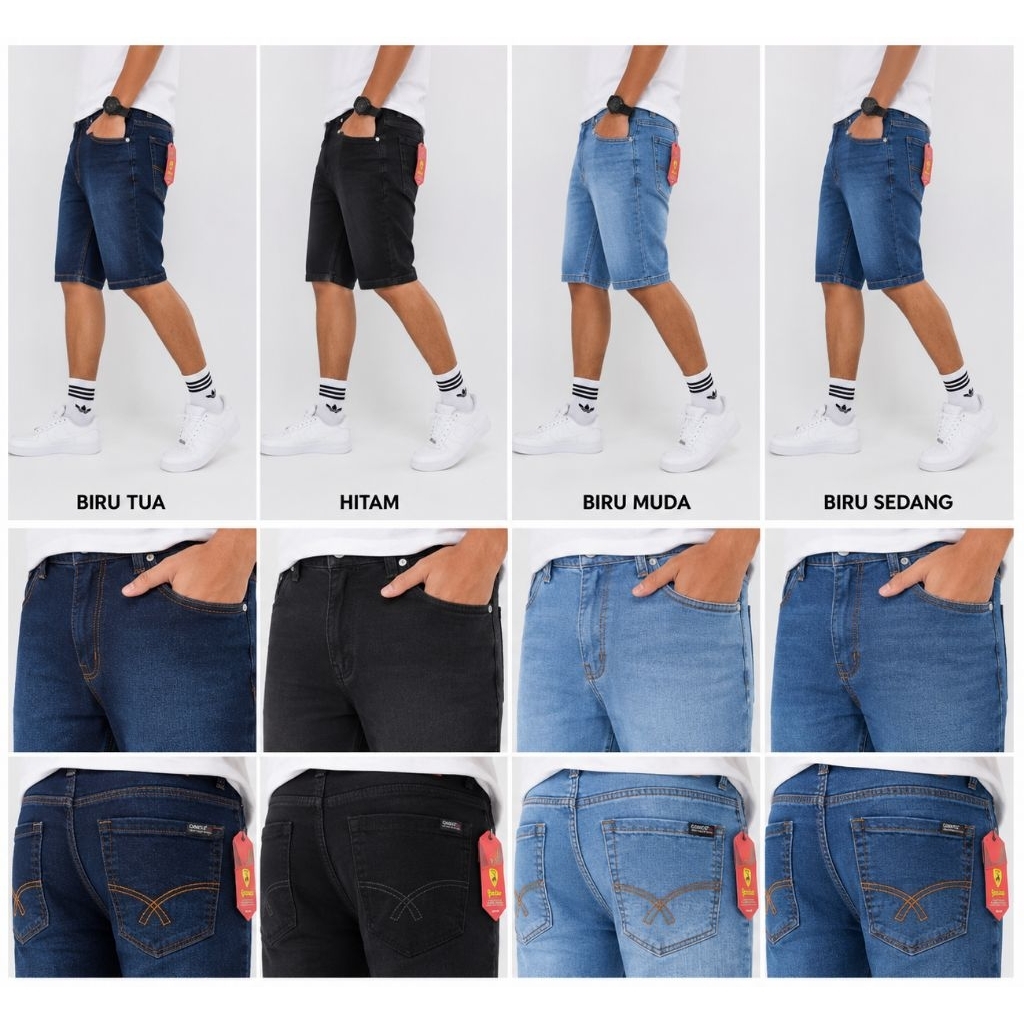 CELANA PENDEK JEANS PRIA | Celana Pendek Jeans Guntos Original Denim | Bahan Non Strech/Tidak Karet
