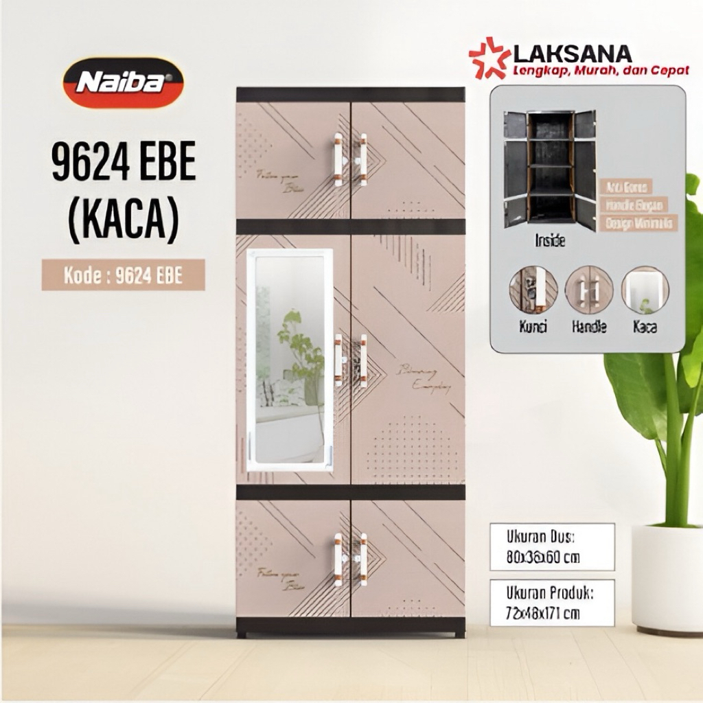 Naiba - Naiba 9624 Mirror | Lemari Pakaian Plastik 4 Susun Naiba Pro