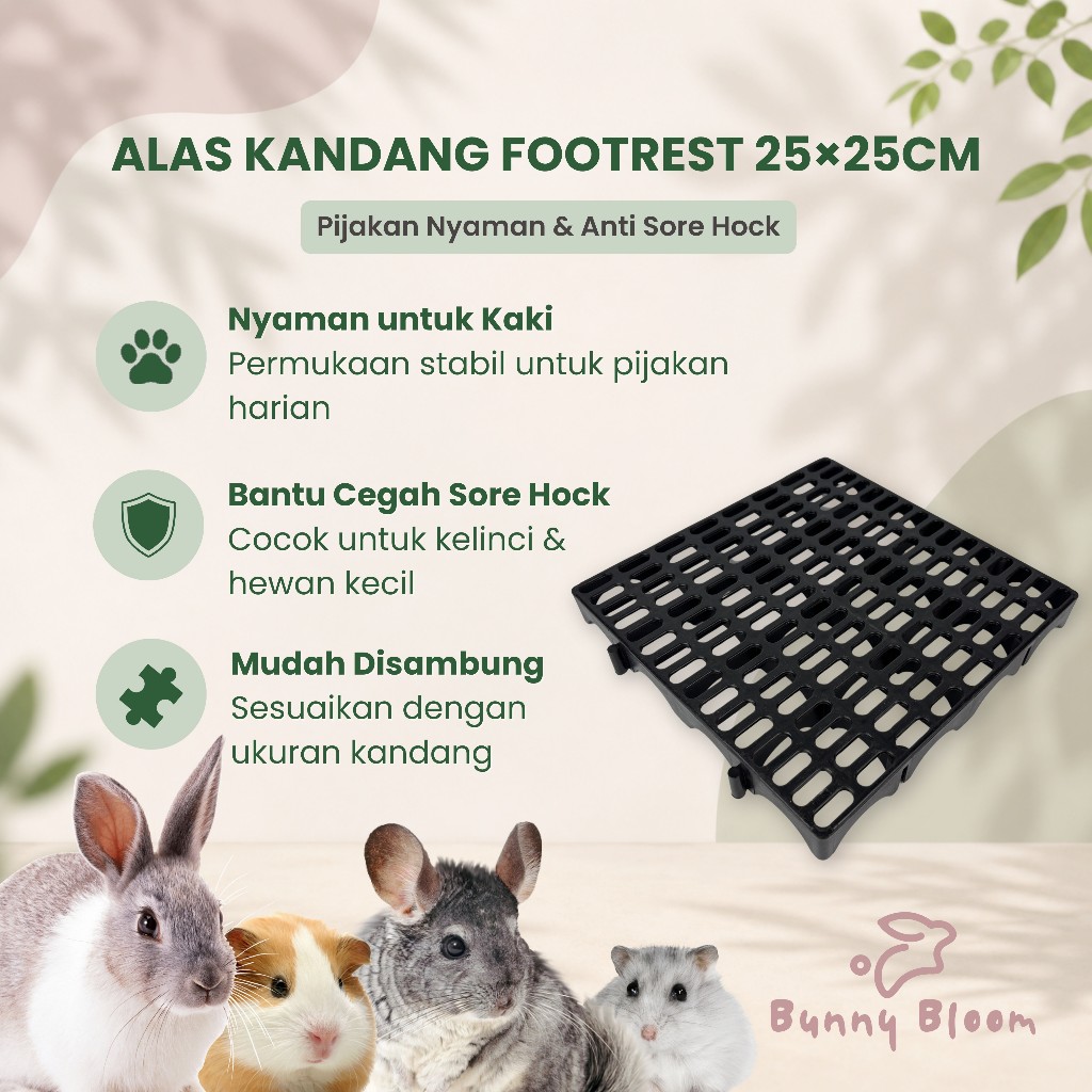 Alas Kandang Footrest 25x25x3cm – Tatakan Kaki PVC & Plastik Tebal untuk Kelinci, Marmut, Kucing, An