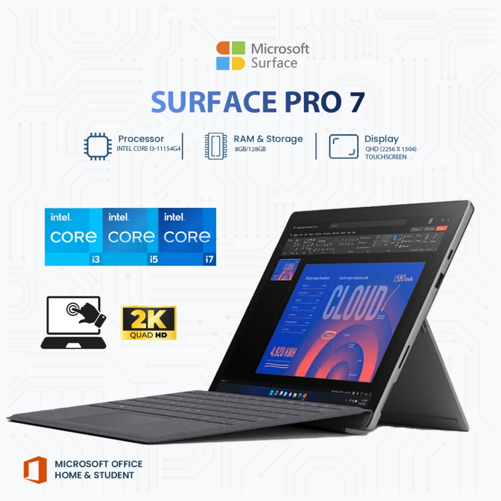 Microsoft Surface Pro 7 | 7+ | i3-1115G4 | i5-1035G4 | i7-1065G7 | i5-1135G7 | i7-1165G7 | RAM 8GB-3