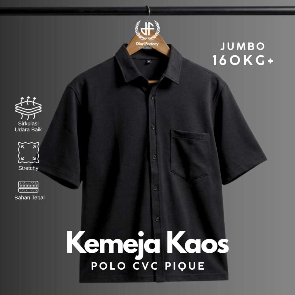 Kemeja Kaos Jumbo Pria Polo CVC Pique Tebal Stretch Adem