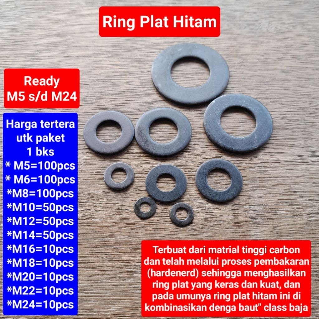 Ring plat baja hitam | flat washer baja | ring baja flat ukuran M5 s/d M24
