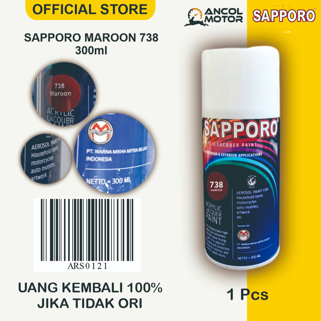 Sapporo Maroon 738 300ml Cat Semprot Merah Marun Acrylic Lacquer Paint Motor Mobil