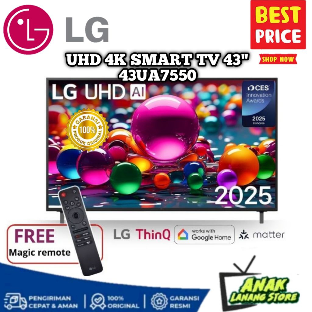 LG UHD SMART TV 43UA7550 - 4K UHD SMART TV LED 43 INCH 4K UHD 43UA7550 GARANSI RESMI