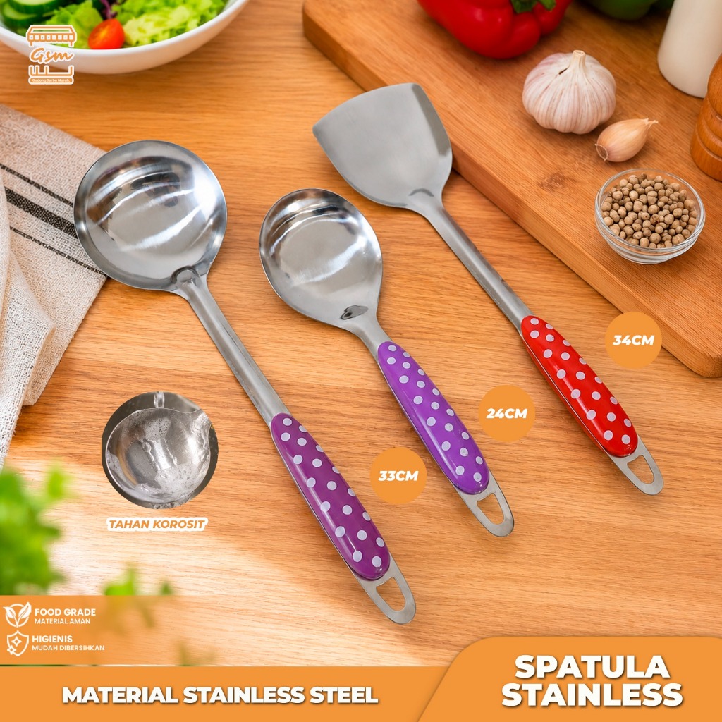 GSM SODET / SUSUK / SPATULA STAINLESS GAGANG PLASTIK