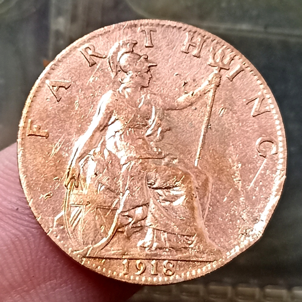 Koin Kuno Inggris UK 1 Farthing - George V Tahun 1918