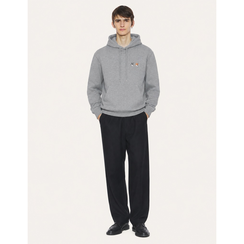 Maison Kitsuné Double Fox Head Patch Hoodie - Grey Melange - Maison Kitsune