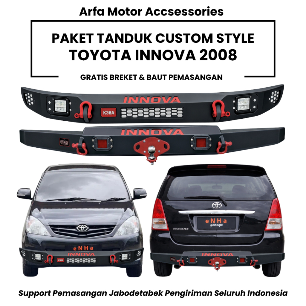 Paket tanduk depan towing belakang innova 2008 custom pengaman pelindung bemper anti karat