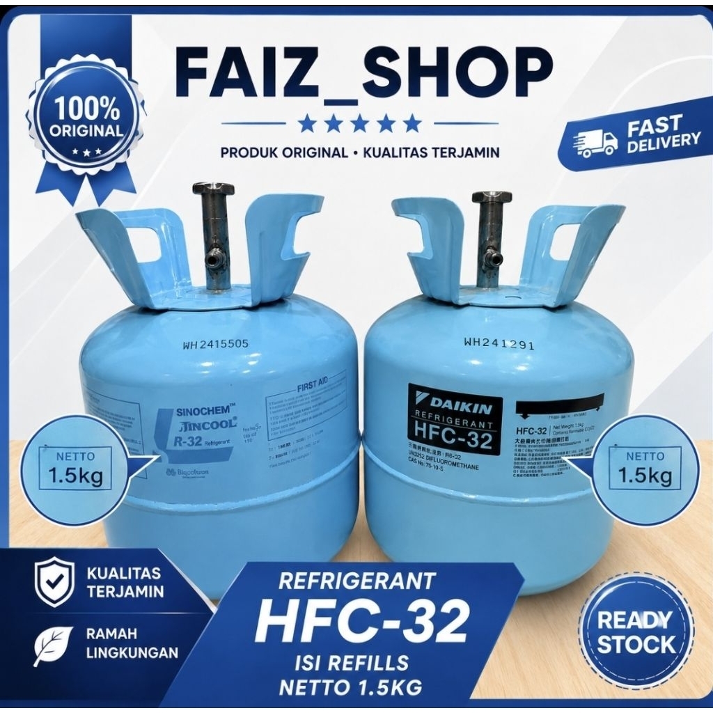 Refills Freon Refrigerant HFC-32 (R-32) Original 100% isi  Merk Chemours (Premium) Nett 1.5KG Plus t