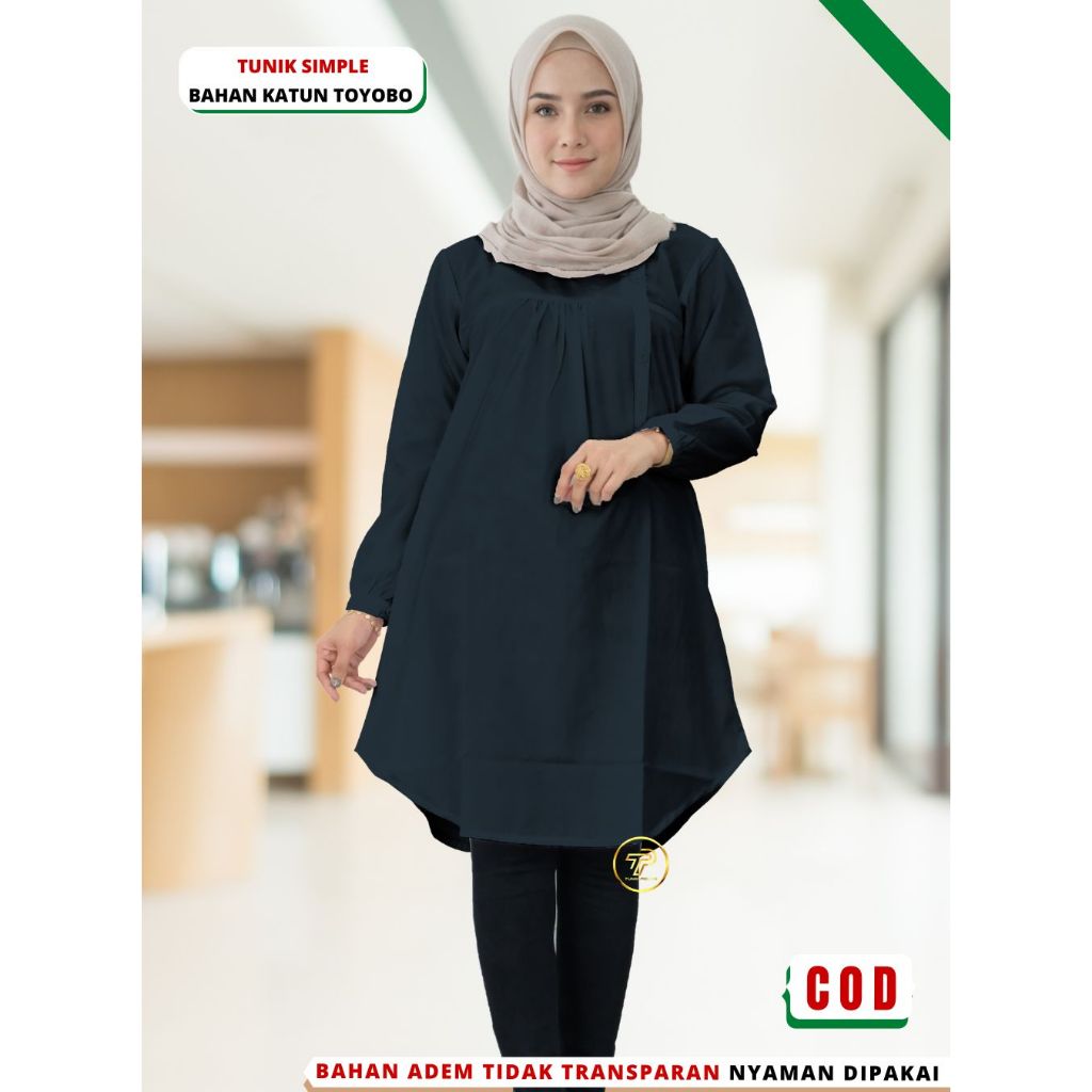 NAVY TUNIK Tunik Wanita Muslimah Bahan katun Toyobo Adem Premium Terbaru kekinian Busui D8