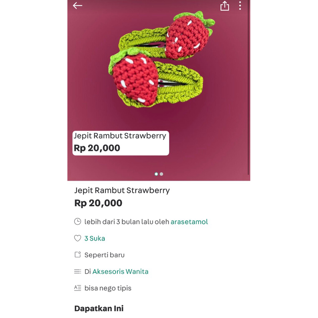 Jepit Rambut Strawberry