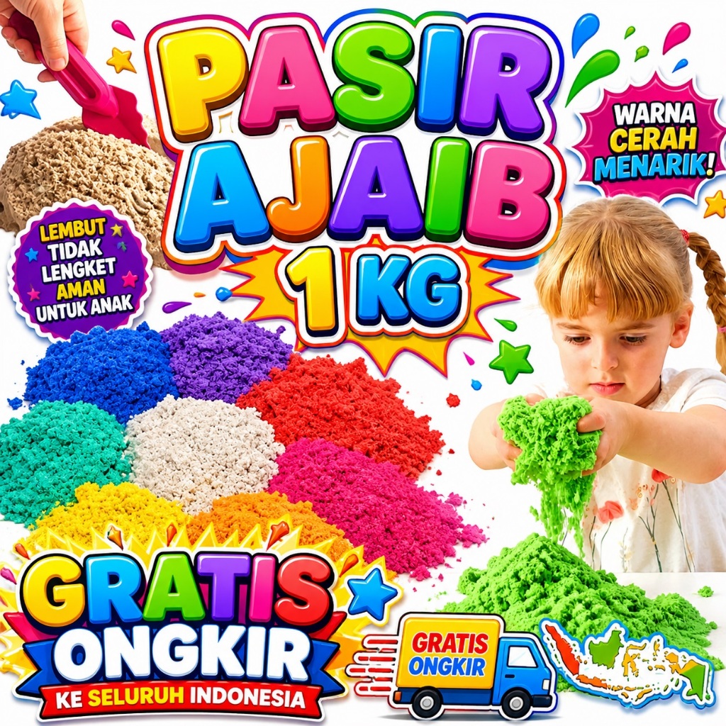 MAINAN ANAK PASIR PASIRAN 1000GR PASIR EDUKASI PASIR BISA DIBENTUK 1KG 1000G