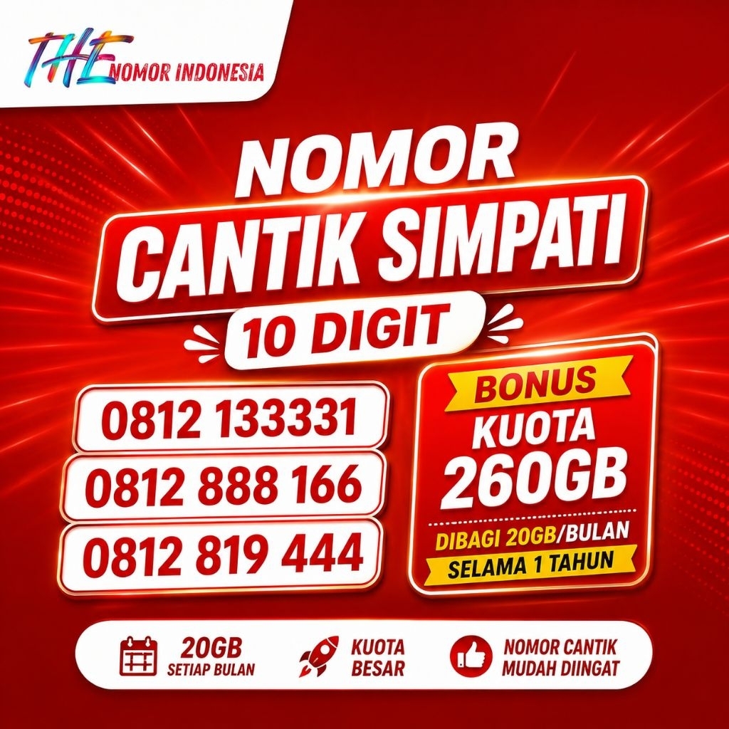 Kartu Perdana Cantik Telkomsel Simpati 10 Digit Nasional | Kuota 260GB 1Tahun 4G/LTE/5G