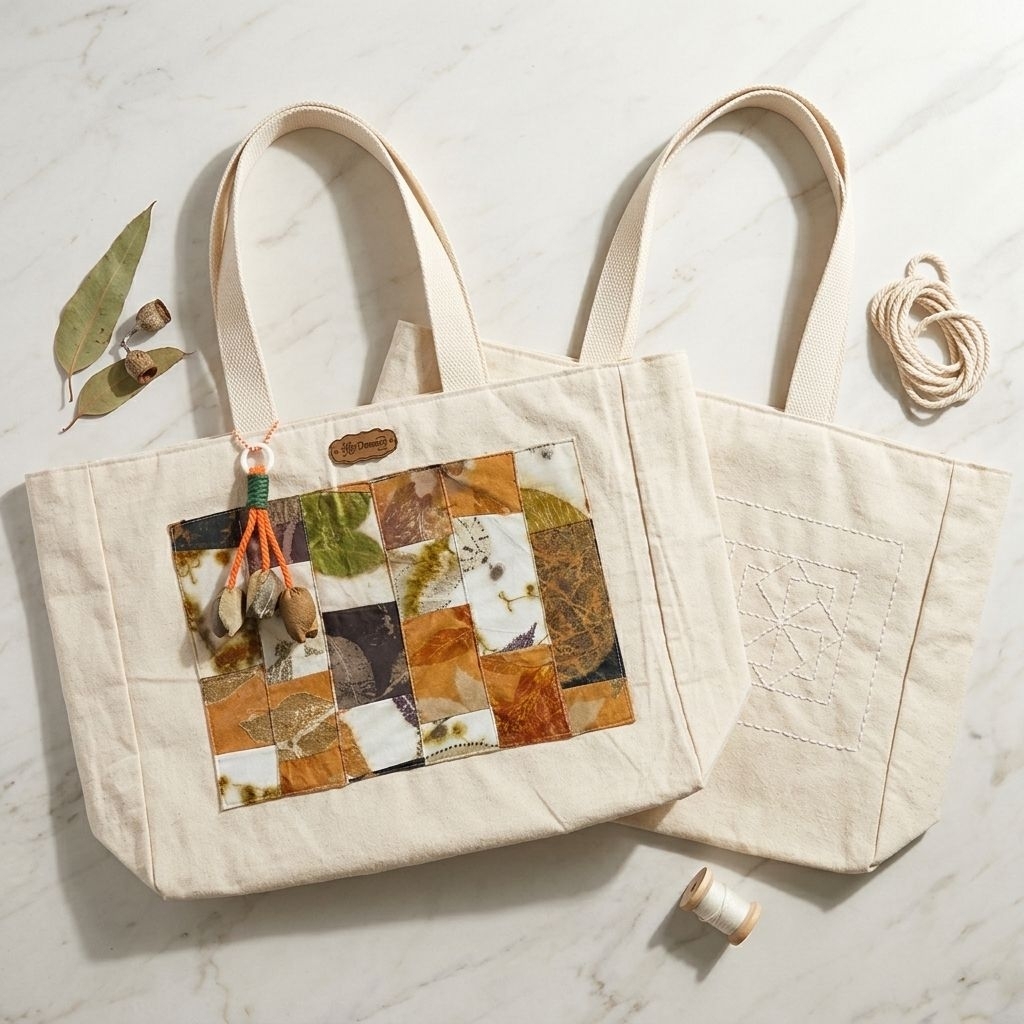 tas totebag kanvas ecoprint perca sashiko limited