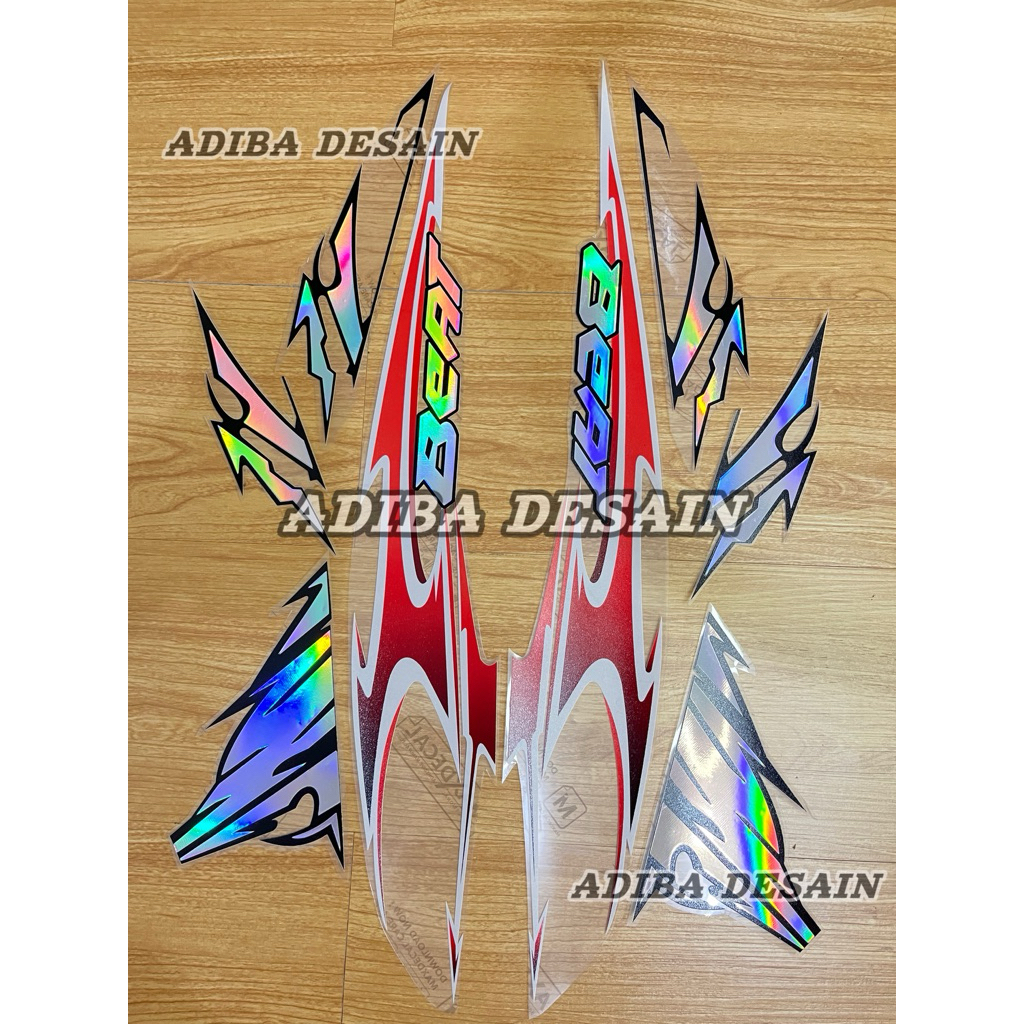 Striping Beat Fi Hologram warna merah uv maxdecal - stiker motor beat fi hologram bahan uv maxdecal