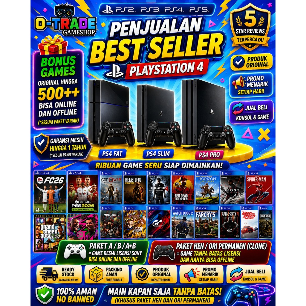 SONY PS4 PLAYSTATION 4 SLIM 500GB / 1TB FULL NEW GAME OFFLINE TERBARU