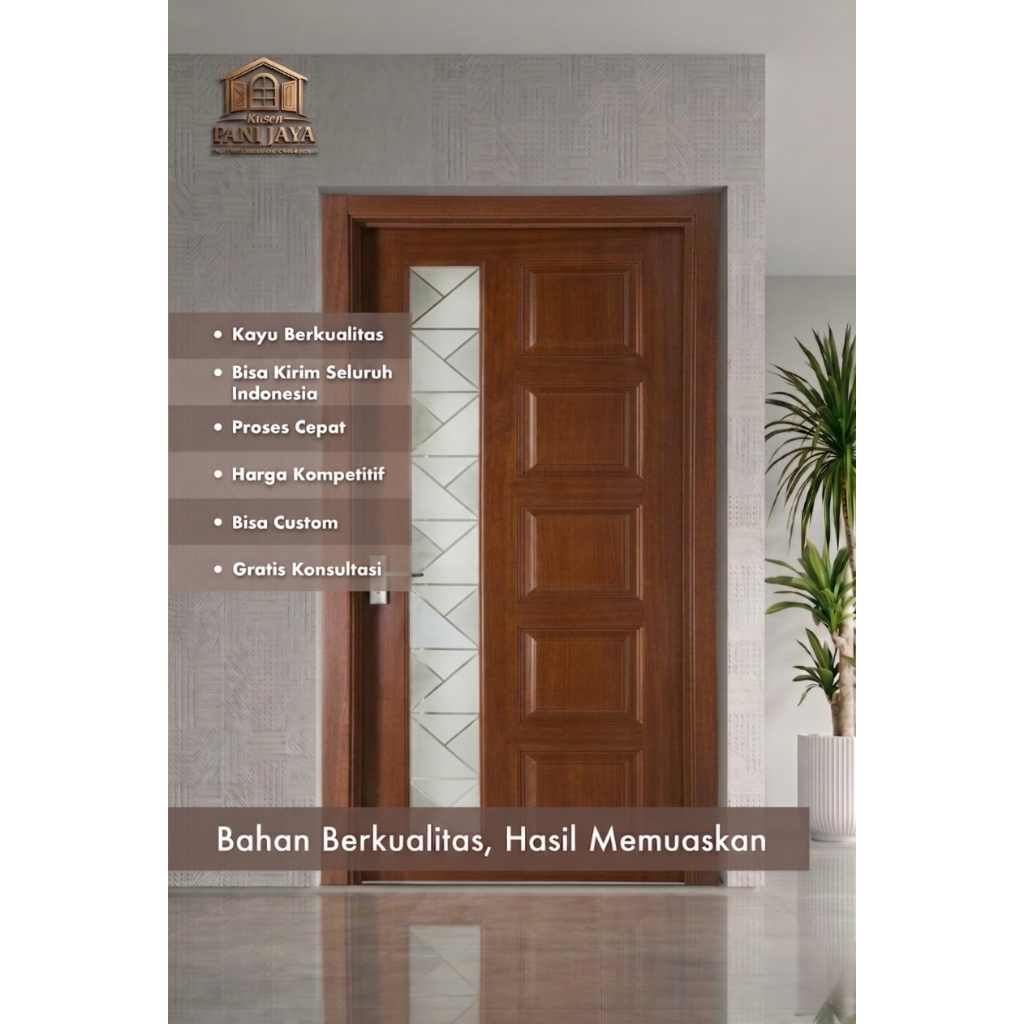 Set Kusen dan Daun Pintu Panel Minimalis Kayu Mahoni