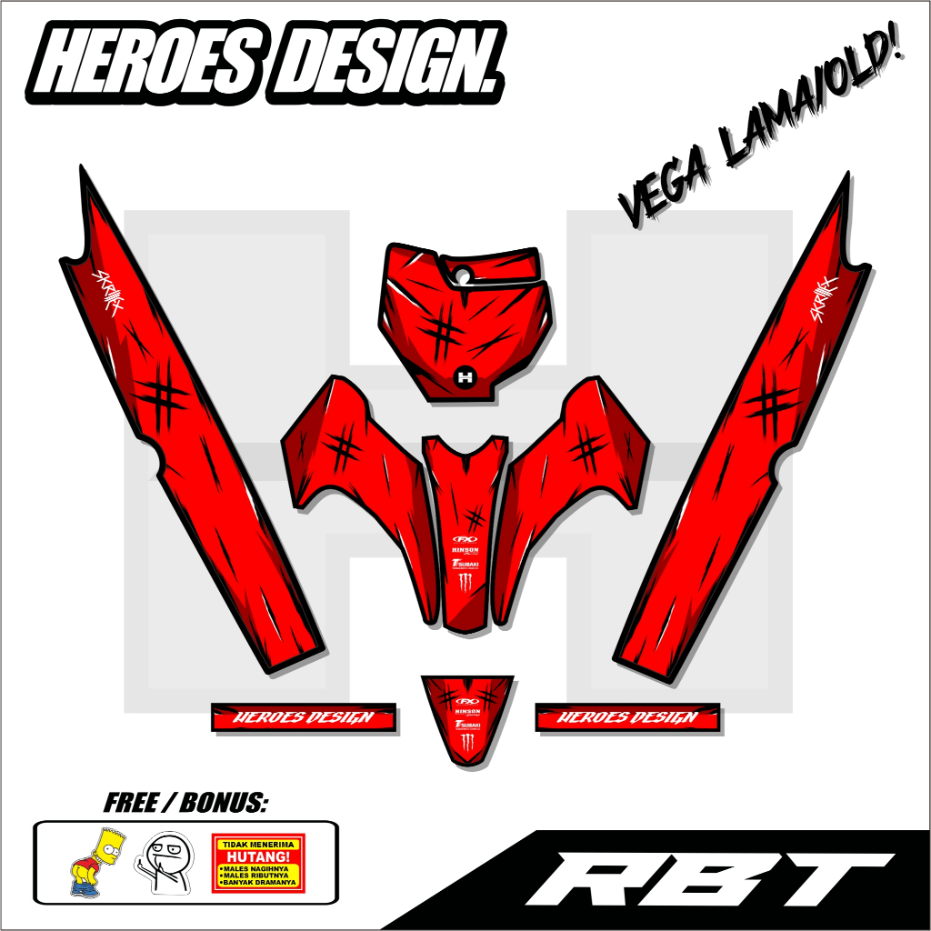 Sticker RBT VEGA LAMA/OLD Stiker Striping Motor RBT Fis R Terbaru Motif Anime SUPRA REVO JUPITER Her