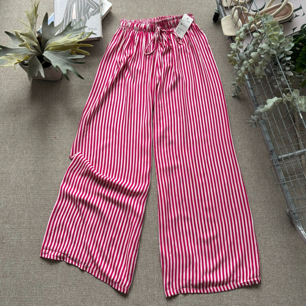 Celana kulot highwaist wanita | Rayon premuim,pinggang karet pola garis garis