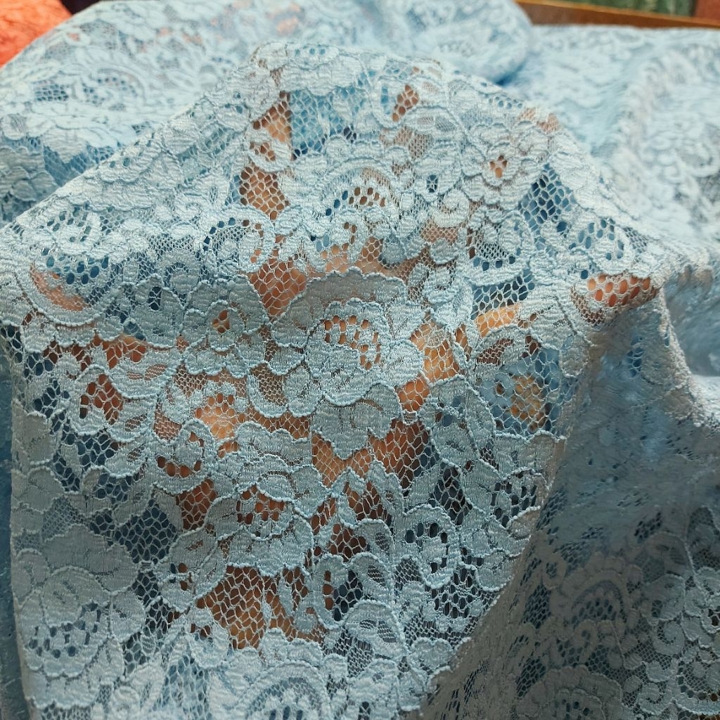 kain brokat katun premium  - kain brokat motif bunga  - kain brokat meteran  ( ice blue) AT
