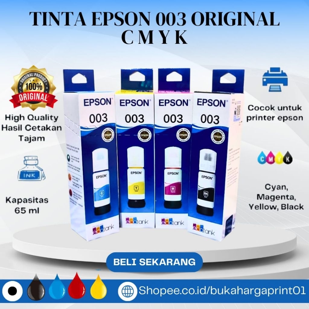 Tinta Epson 003 Original Black-Hitam 65ml-Kompatibel for L3210 L3110 L1210 L3210 dll