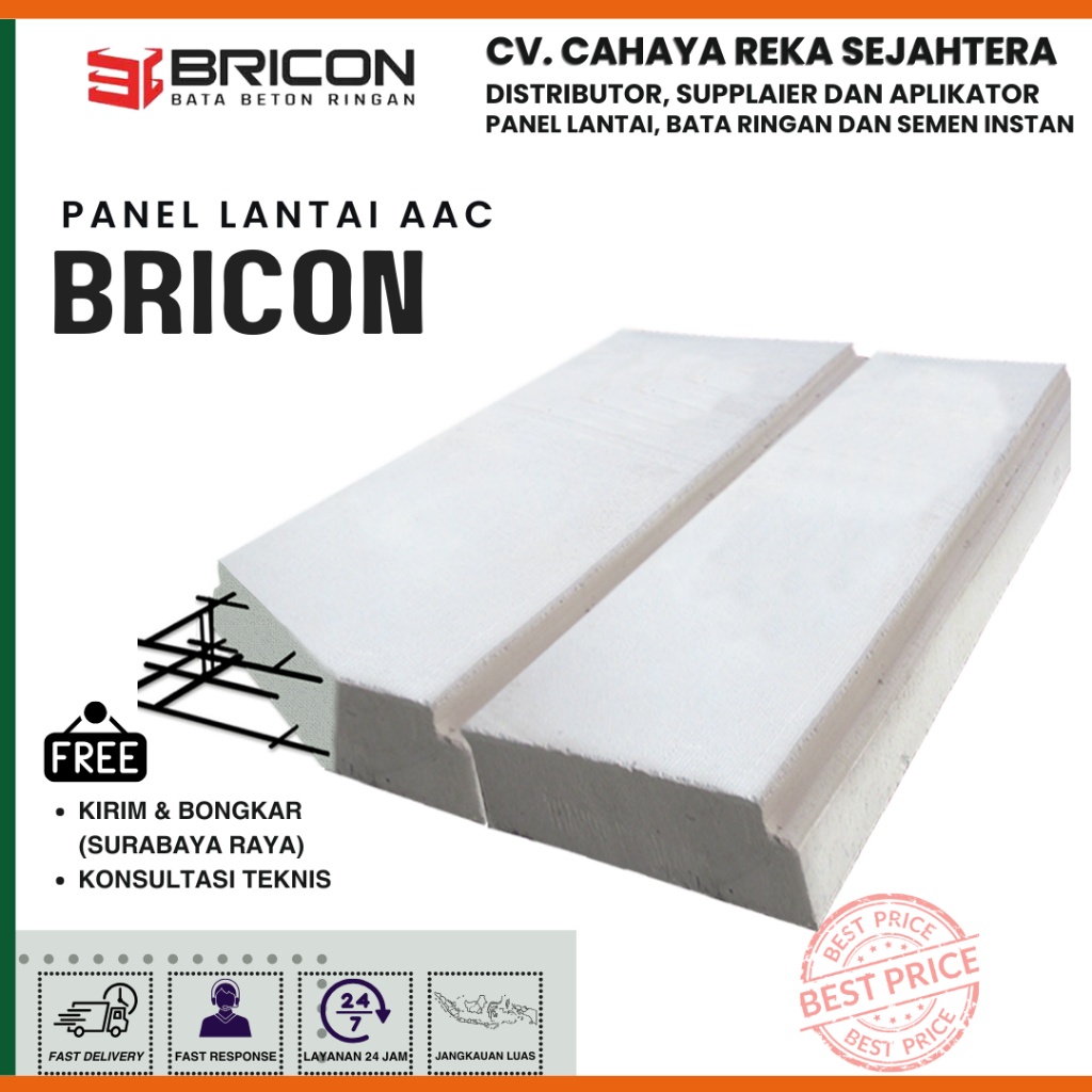 Panel Lantai Bricon Dak Beton Ringan - Pengganti Cor Instan Surabaya Jatim Jateng & Kirim Seluruh In